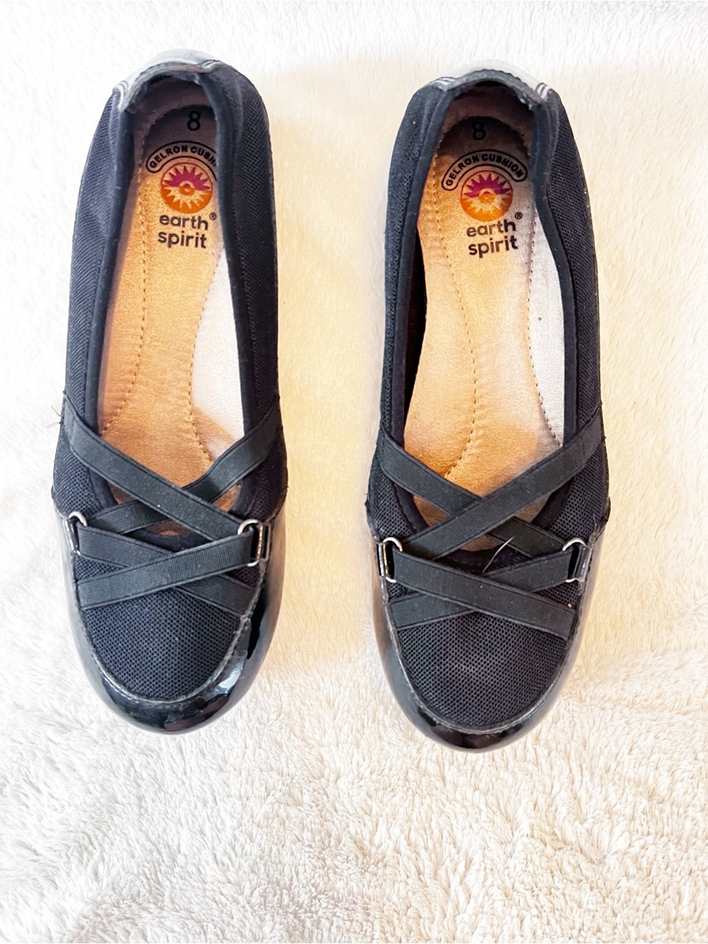 Earth Spirit Black Crisscross Slip-On Ballet Flats